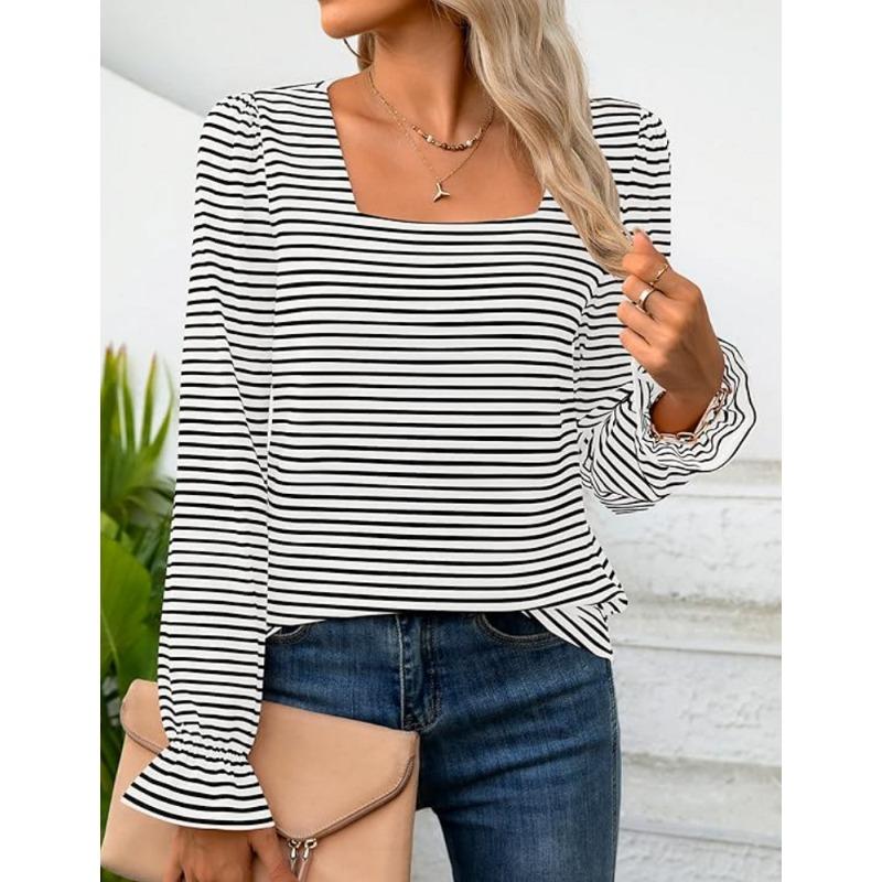 BITCED Women's Fashion Casual Long Sleeve Square Collar Blouses & Shirts