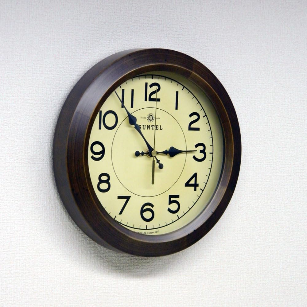 Suntel QL682AN Retro Round Wall Clock, Antique Brown, Made in Japan