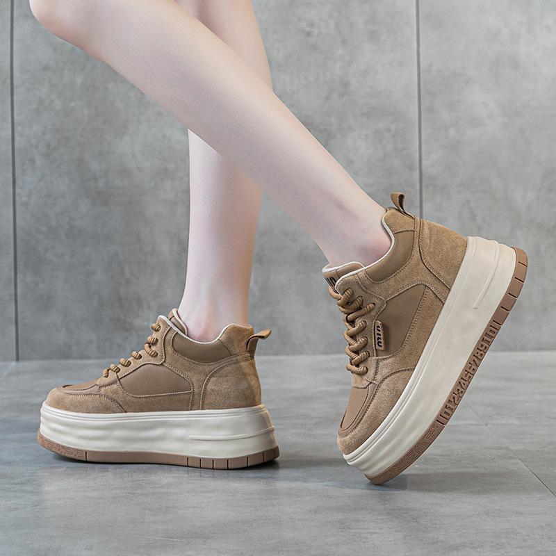 Women's shoes leather spring women's 2025 spring new versatile comfortable small inner height increase women's shoes casual shoes board shoes