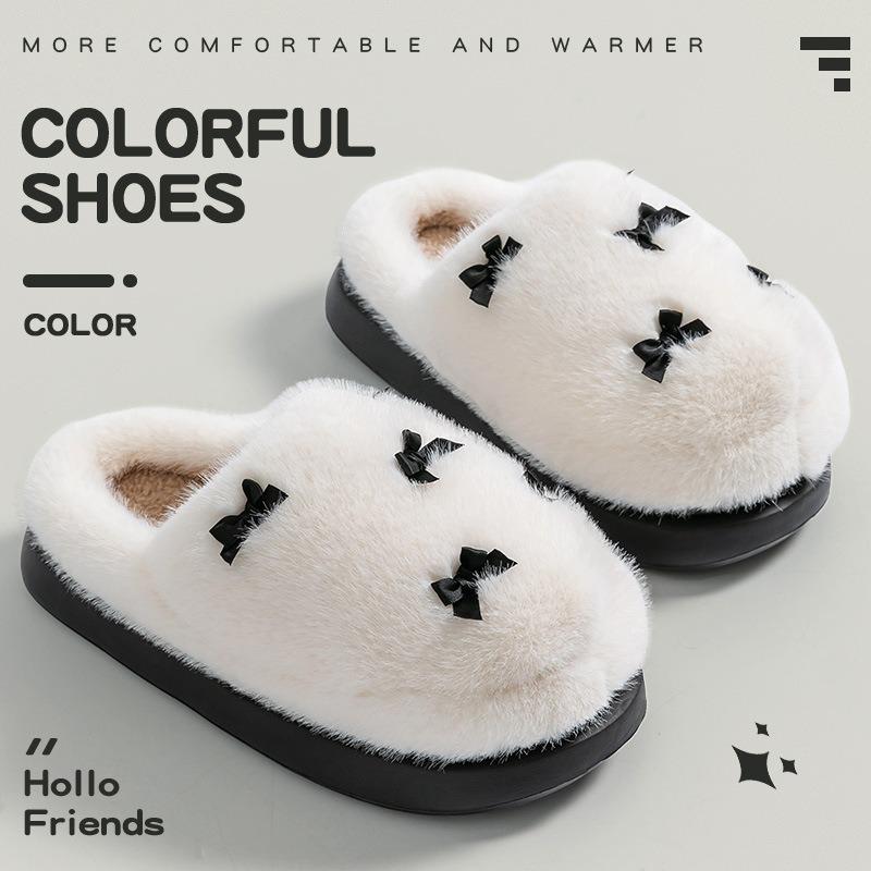 Bow cotton slippers women's autumn and winter wear new fashion girl warm plush cotton mop