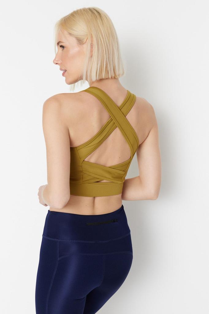 Women's Fashion Square Neck Knitted Sports Bra with Cream Support and Sculpting Back Detail