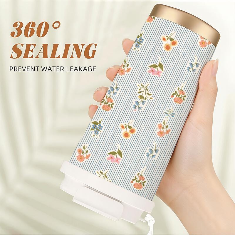 532ml Coffee Mug Vintage Floral Element Lanyard Insulated Cup Hot Cold Cup Leakproof Coffee Cup Car Cup Heat Proof Travel Cup