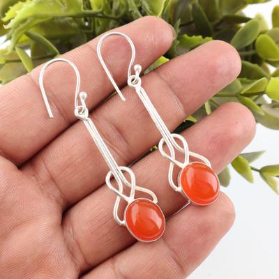 Carnelian Gemstone Earrings, Gemstone 925 Solid Sterling Silver Earrings, Handmade Boho Jewelry, Birthday And Anniversary Gift For Her