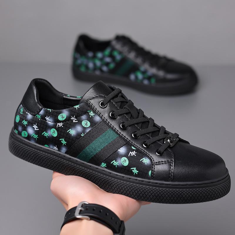 

Мужская обувь для скейтборда, новые весенние мужские туфли без шнуровки, маленькие белые туфли для ленивого отдыха, дышащая тонкая кожаная обувь Tide 43 чёрный