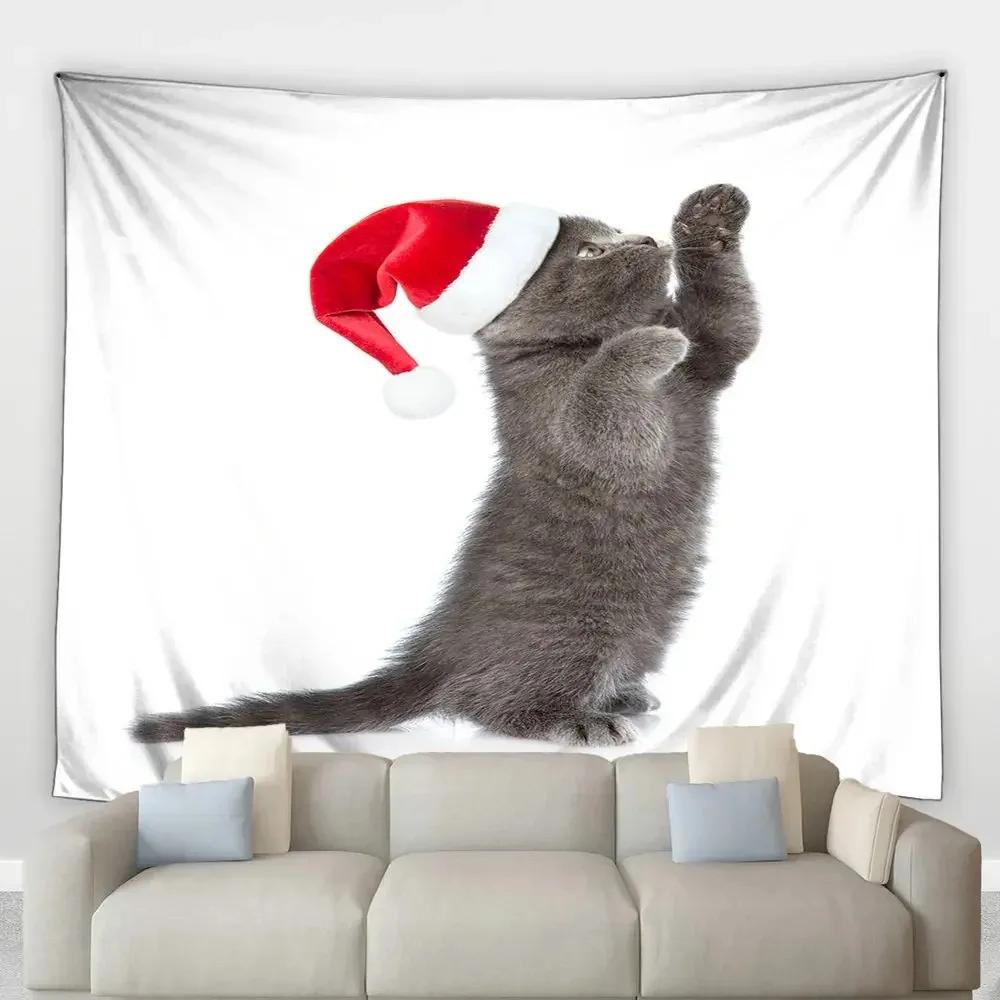 Weihnachten Niedliche Katze Wandteppich Schlafzimmer Wohnzimmer Zuhause Weihnachten Dekorative Wandteppich