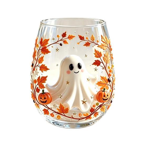 Clear Glass Cups for Party Stemless Wine Glasses with Marine Animal Pattern, 420ml Capacity, High Borosilicate Creative Gift Friends Cup, Round
