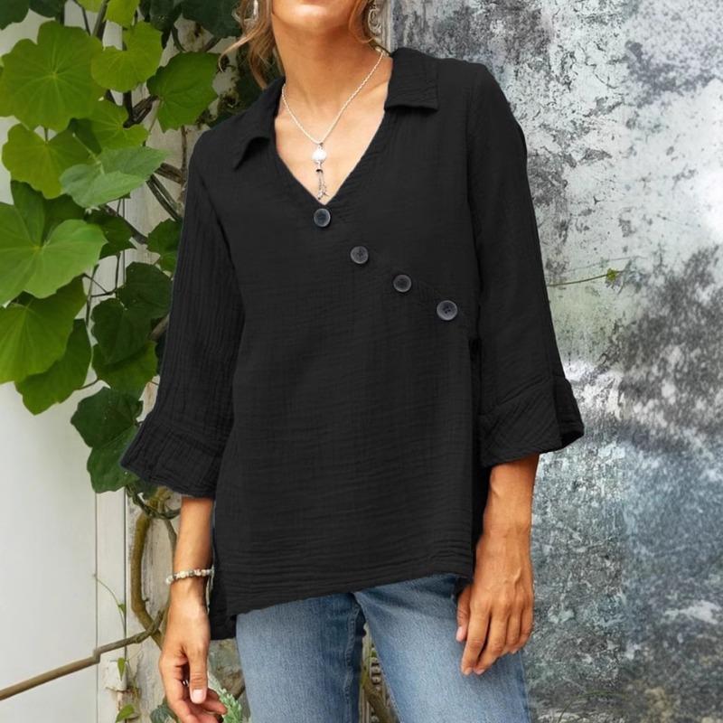 Women's Casual Button V-neck Shirt Top