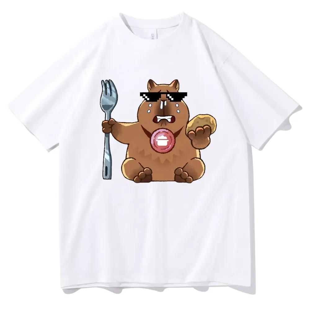 I love Capybara print men fashion casual loose cotton T-shirt Crew collar Hip hop men funny T-shirt Men T-shirt men street wear