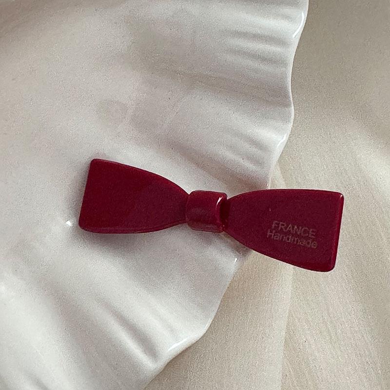 Festive Wine Red Bow Duckbill Hair Clip - Sweet Retro Style