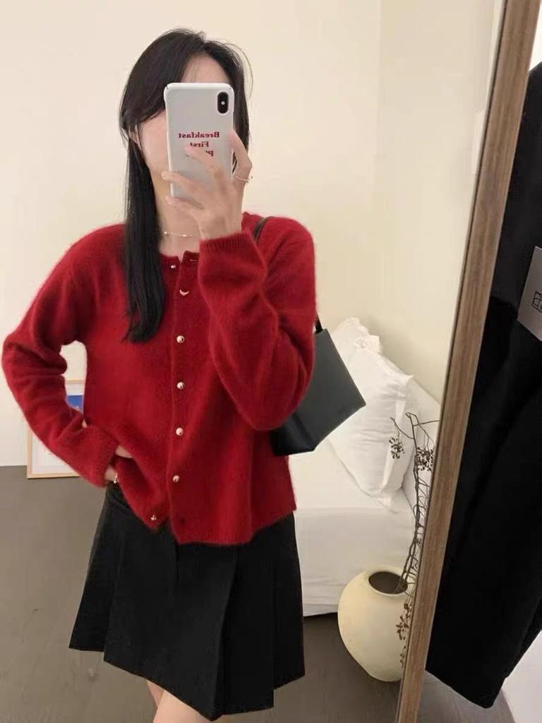 European Style Women's Pure Wool Soft Fluffy Cardigan Sweater