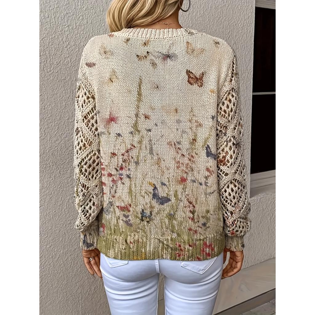 Elegant Autumn and Winter, Bohemian, Western-style Versatile Pullover V-neck Long Sleeved Women's Top, Trendy Women's Knitted Sweater
