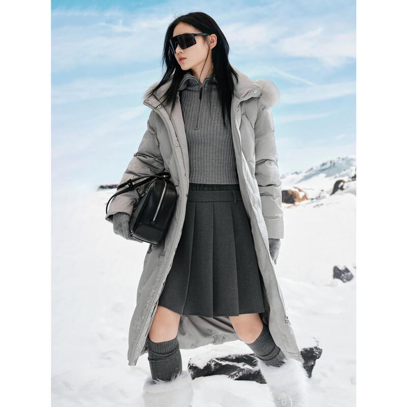 JUZUI AnnaCou Women's Faux Fur Trim Hooded Duck Down Puffer Jacket