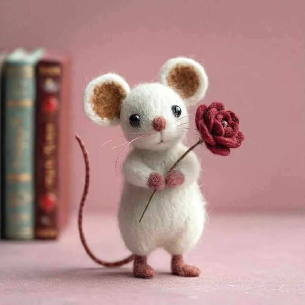 Craft Needle Felting Supply Needle Felted Mouse Handmade Cute Mouse Felt Mice Ornaments Figurine Gifts Mouse Animal Figurine