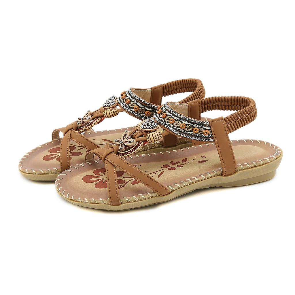 Womens Sandals Size 38 Fashion Women Casual Open Toe Flat Rhinestone Comfortable Soft Bottom Breathable Sandals For Woman