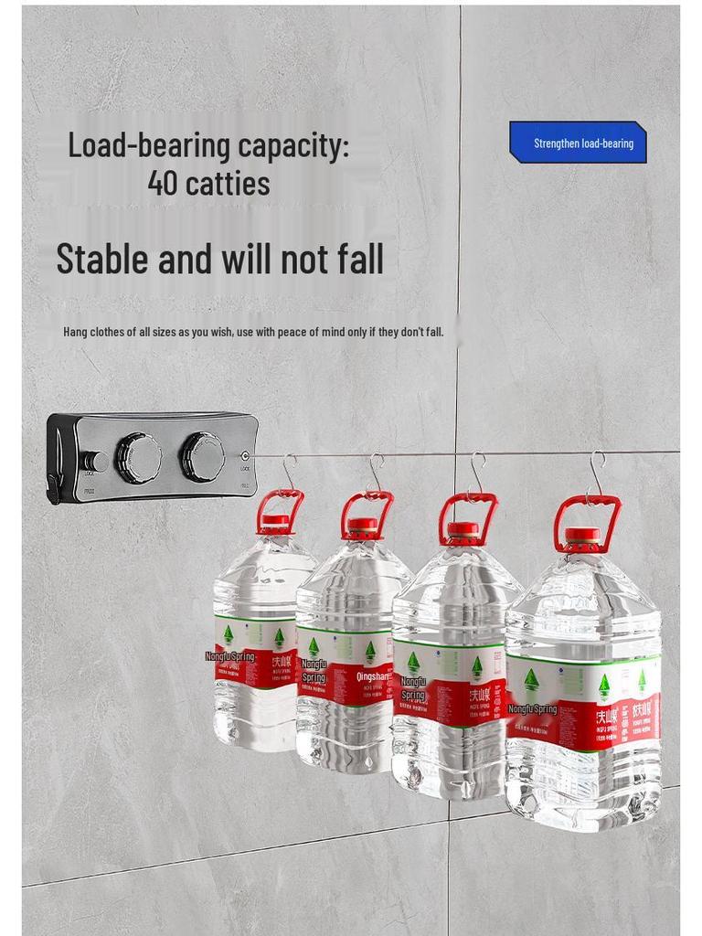 Dual-Line Retractable Indoor Clothesline, Wall-Mounted Stainless Steel, No-Drill Installation