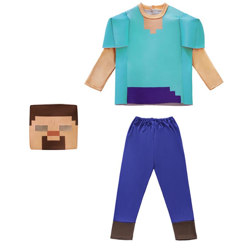 Halloweenský modro-zelený kostým Minecraft Steve pro děti, jevištní herní vystoupení
