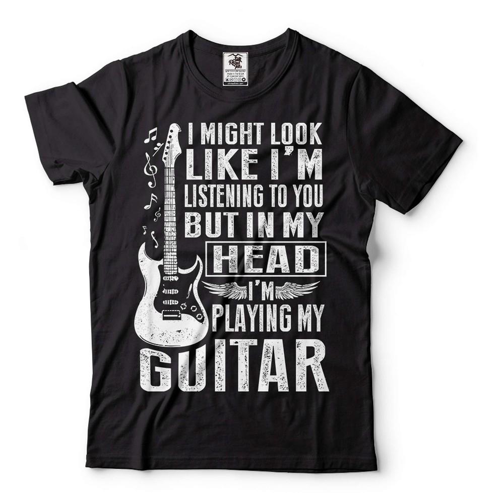 Guitarist Shirt In My Head I m Playing Guitar Shirt Guitarist Gifts Guitar Shirt Unisex T-Shirt XL