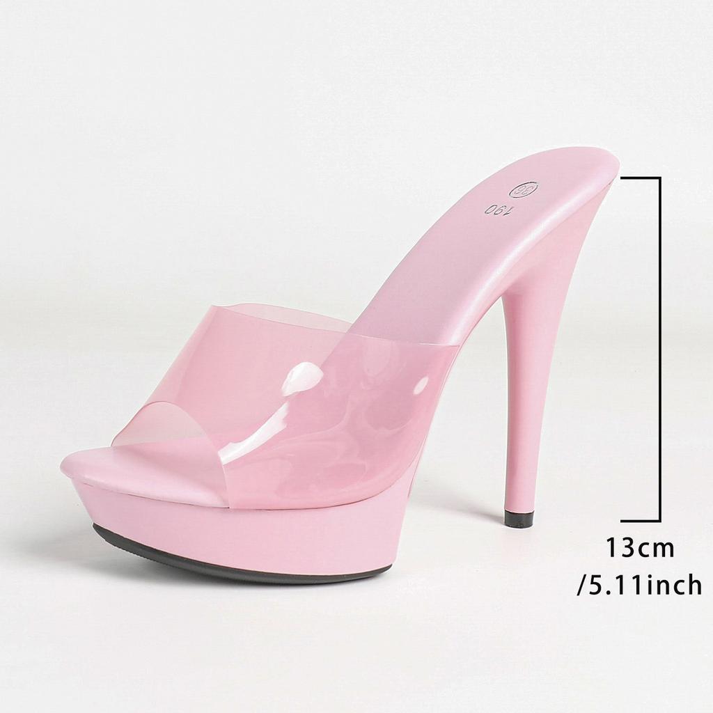Women One Strap Heeled Slides, 13CM Thin High Heels, Sexy Open Toe Summer Fashion Party Sandals,Ladies Slip-on Mule Shoes