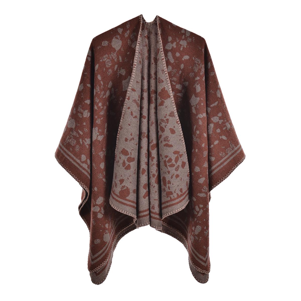 

Женская модная теплая накидка-шаль с жаккардовым узором и разрезами 130x150 cm