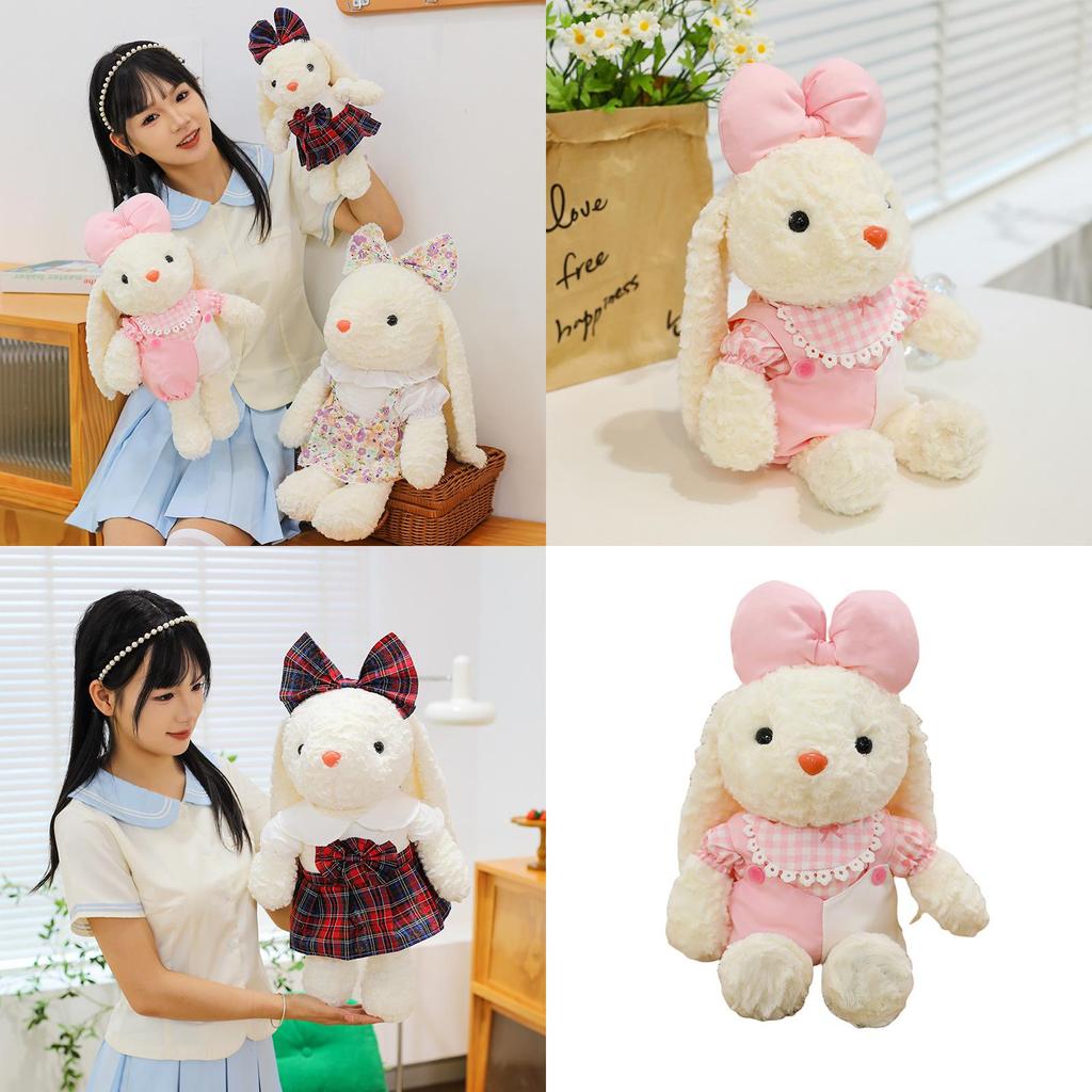 Plush Rabbit Toy With Dress And Bow Decoration For Kids Girls And Baby Girls Gifts