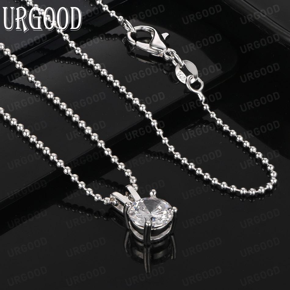 925 Sterling Silver Exquisite Four-Prong Pendant Necklace Set With AAA Zircon - Stylish Evening Jewelry
