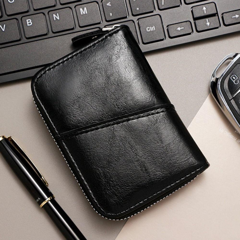 

Durable Male Leather Purse Large Capacity Pocket Purse Retro Men s Short Wallet Male чорний