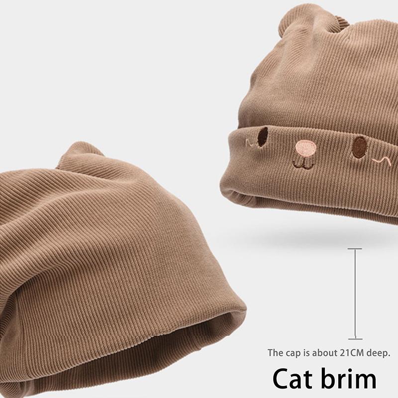 Cute Cat Embroidered Knitted Hat Outdoor Warm Ear Protection Cat Ears Wool Cap Over Head Cold Cap Street Beanies Cap Penny Cap