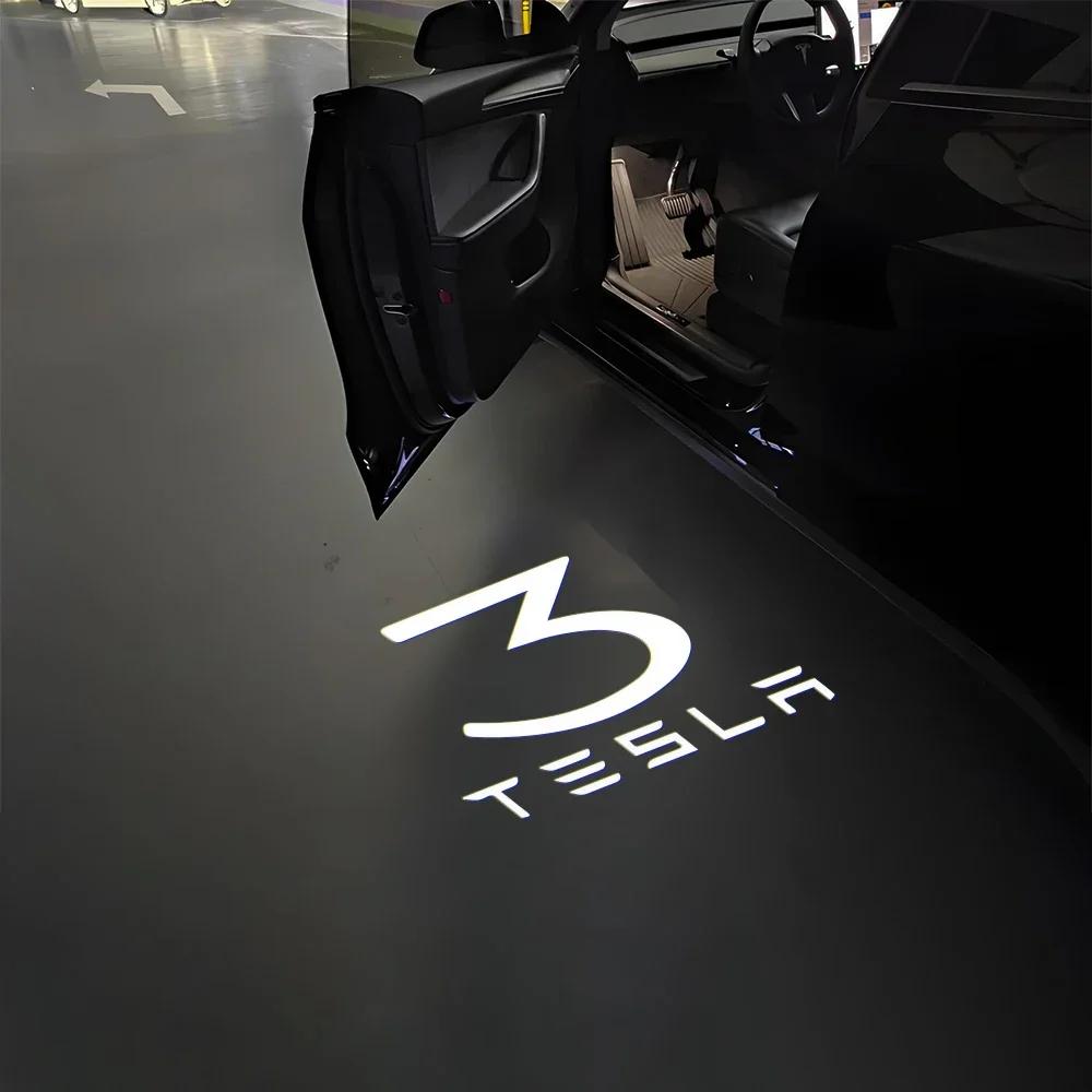 Car Sticker 2025 Hot 2PCS For Tesla Model 3 Model S Model X Car Welcome light HD Auto Door Projector Lamps