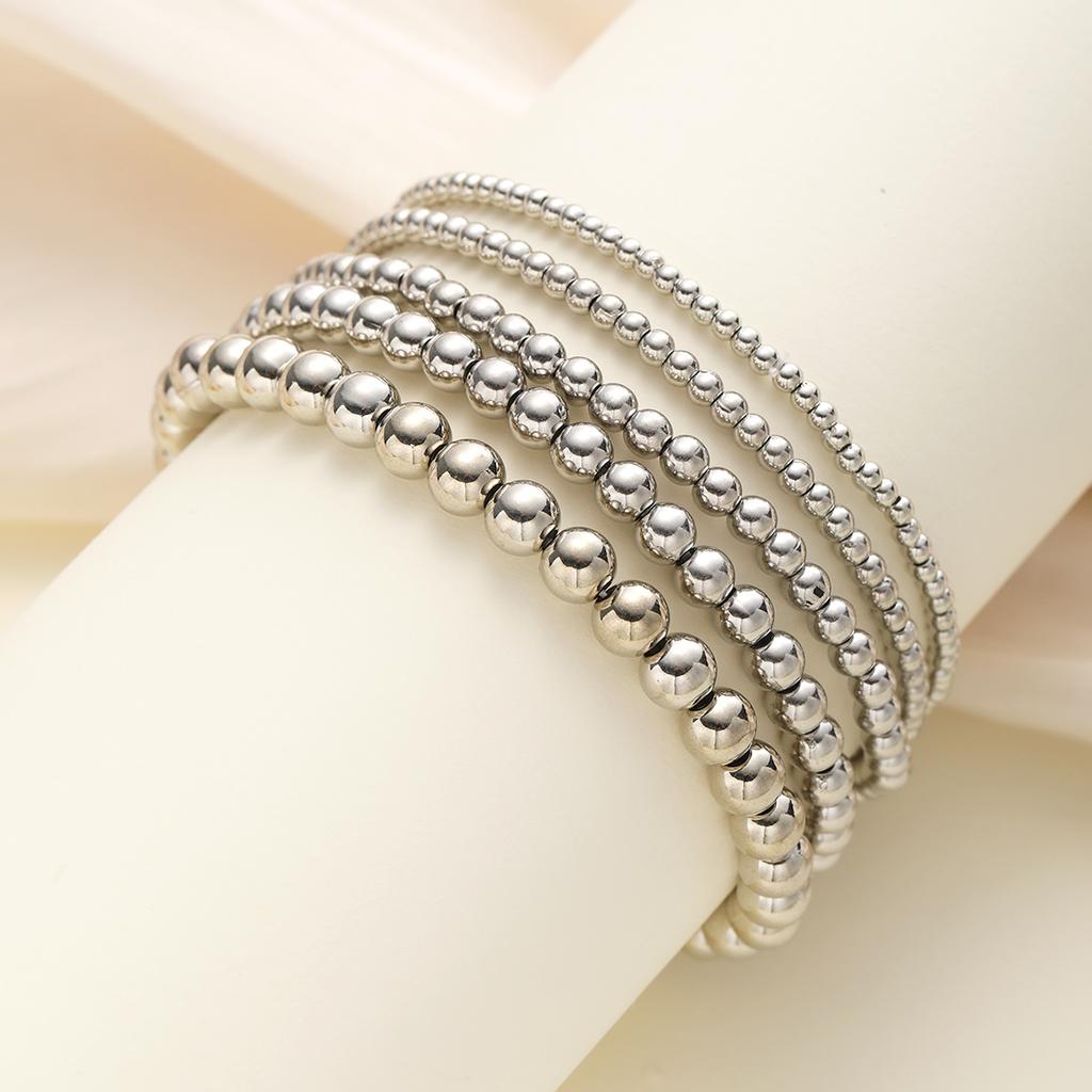 5pcs/set Vintage Beaded Bracelets for Women Men Simple Punk Gold Sliver Color Handmade Ball Bracelet Party Fashion Jewelry Gifts