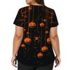 Women's V-Neck Short Sleeve Scrub Top with Pockets Halloween Print Uniform for Work