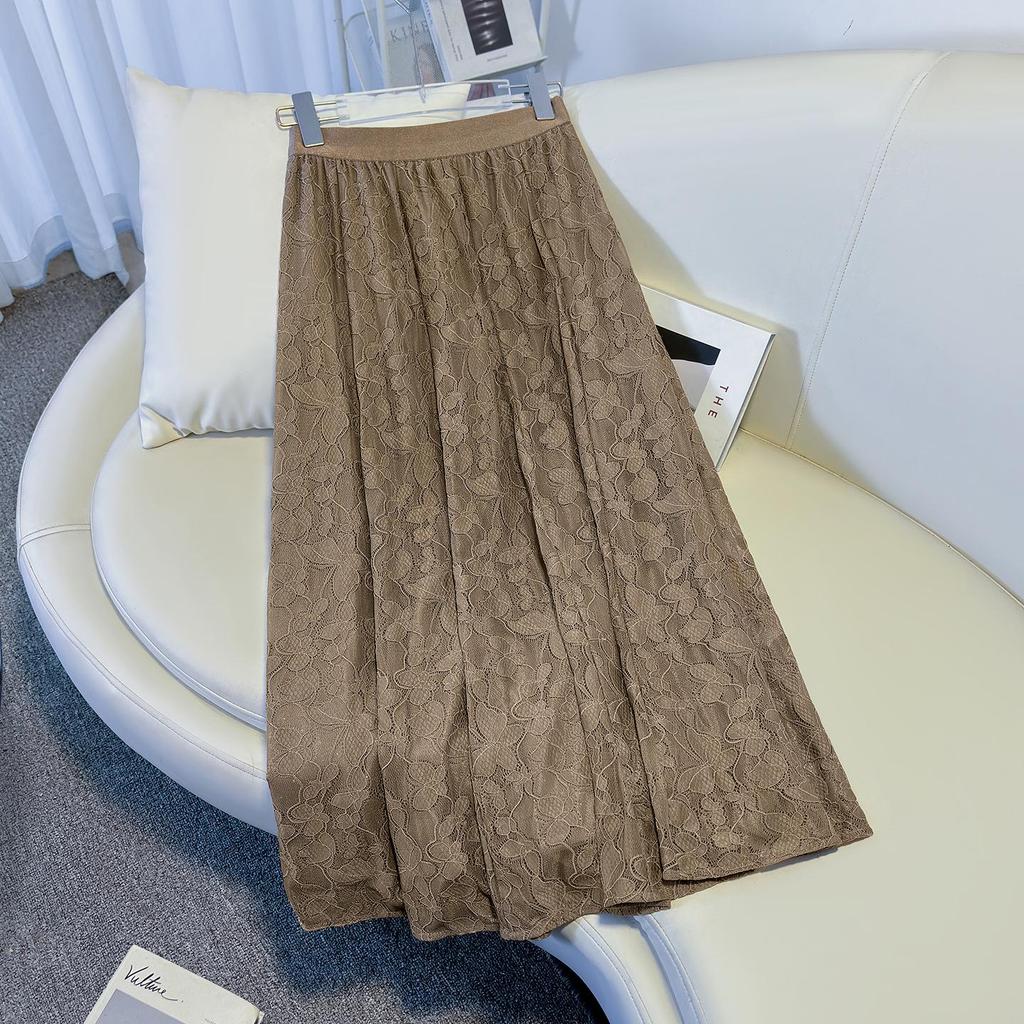 Spring 2026 Women's High Waist Lace Jacquard Skirt - Slimming, Petite, Temperament Princess Design