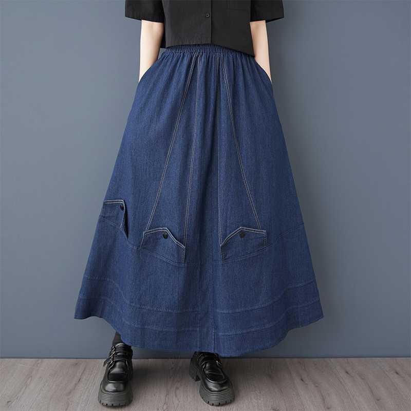 

Свободная Ретро Универсальная Джинсовая Юбка с Завышенной Талией one size синий