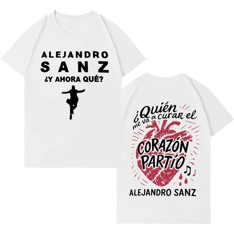 

Singer Alejandro Sanz 2026 Trendy Graphics Short Sleeve Tshrit Men Women Hip Hop pure cotton Punk Casual Y2K Clothing Fans Gift S