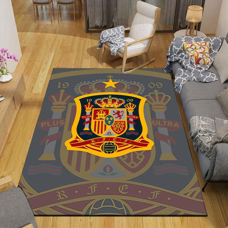 Spain National Football Team Flannel Printed Carpet, Home Sofa Decoration for Living Room & Bedroom, Non‑Slip Play Flannel Floor Mat for Game Room