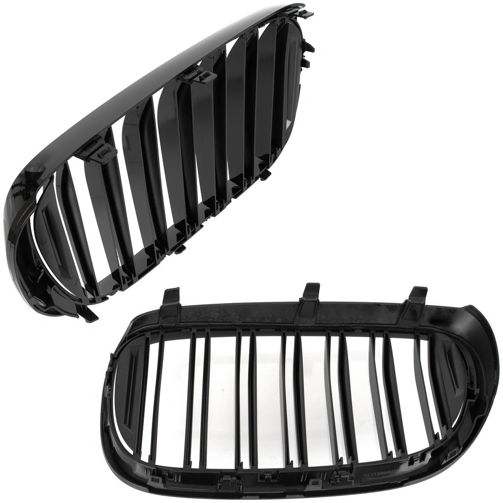 BMW 7 G11 G12 2015- Gitter zwischen den Scheinwerfern (Nieren) linkes + rechtes Set SCHWARZ GLÄNZEND DOPPELSTREIFEN