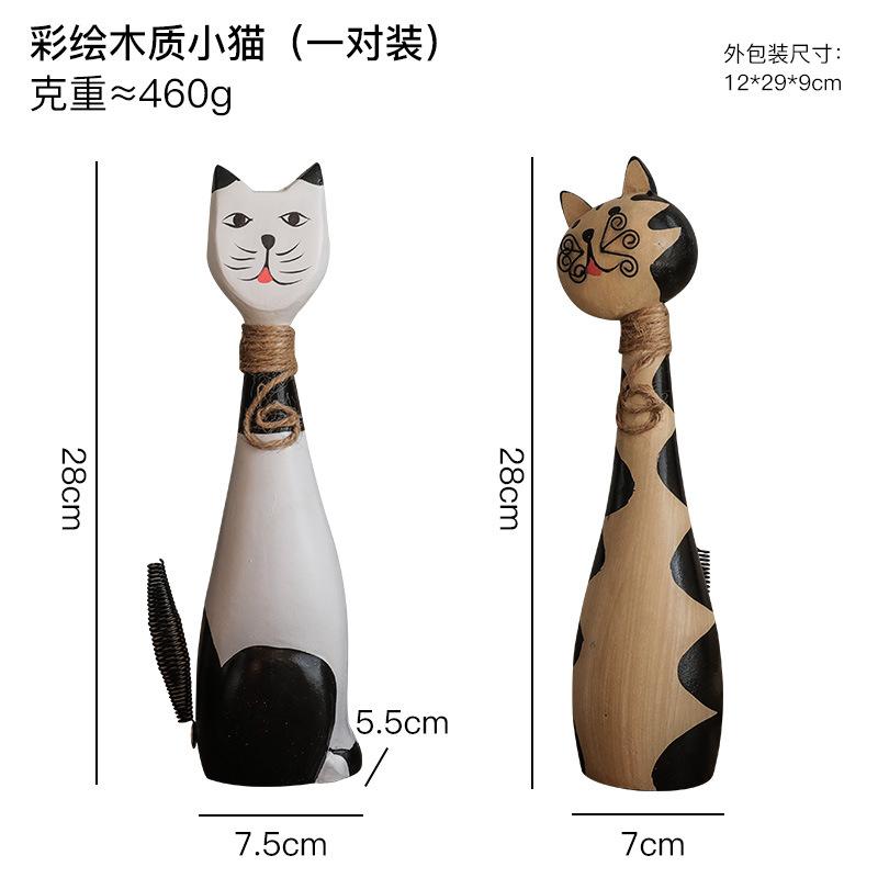 

American Painted Wooden Cat Creative Couple Cat Living Room Wine Cabinet Decoration Home Decoration Craft Decoration