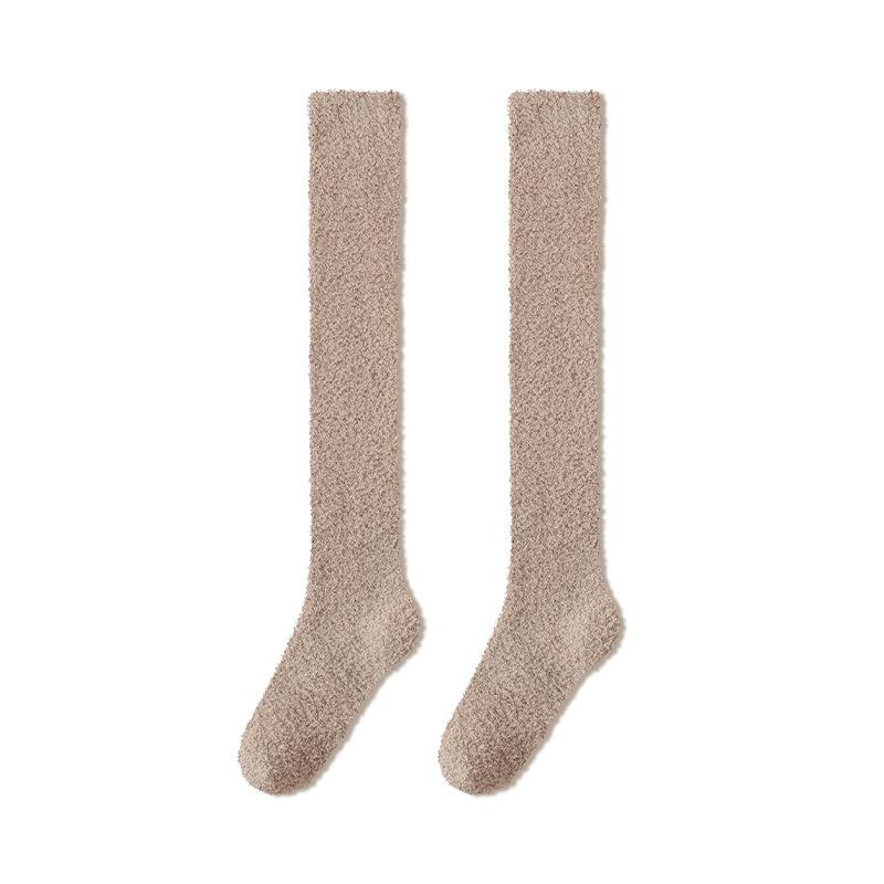 Winter Warme Korallenfleece Over-Knie Hohe Socken Für Damen Plüsch Haus Schlaf Boden Lange Socke Atmungsaktiv Warmweich Samt Mädchen Socke One Size gray