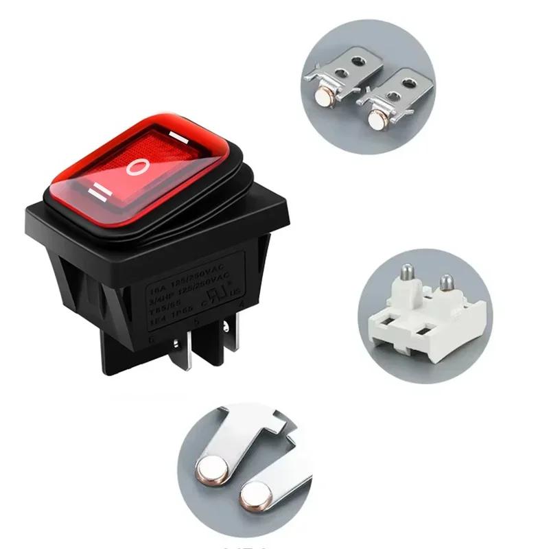 2Pcs KCD4 IP65 Waterproof Rocker Switch 16A 6Pin ON OFF ON Push Switch Car Boat Button Switches with Light