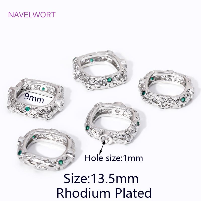 18K Gold Plated Square Frame Beads Connector,with Zircon Through Hole Bead,For DIY Bracelet/Necklace Jewelry Making Supplies