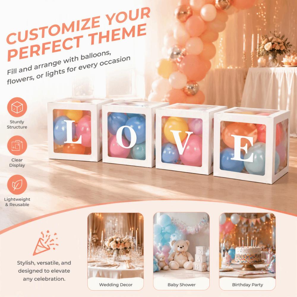 4pcs PVC Paper Surprise Box Transparent Window Balloon Display Box Party Decoration