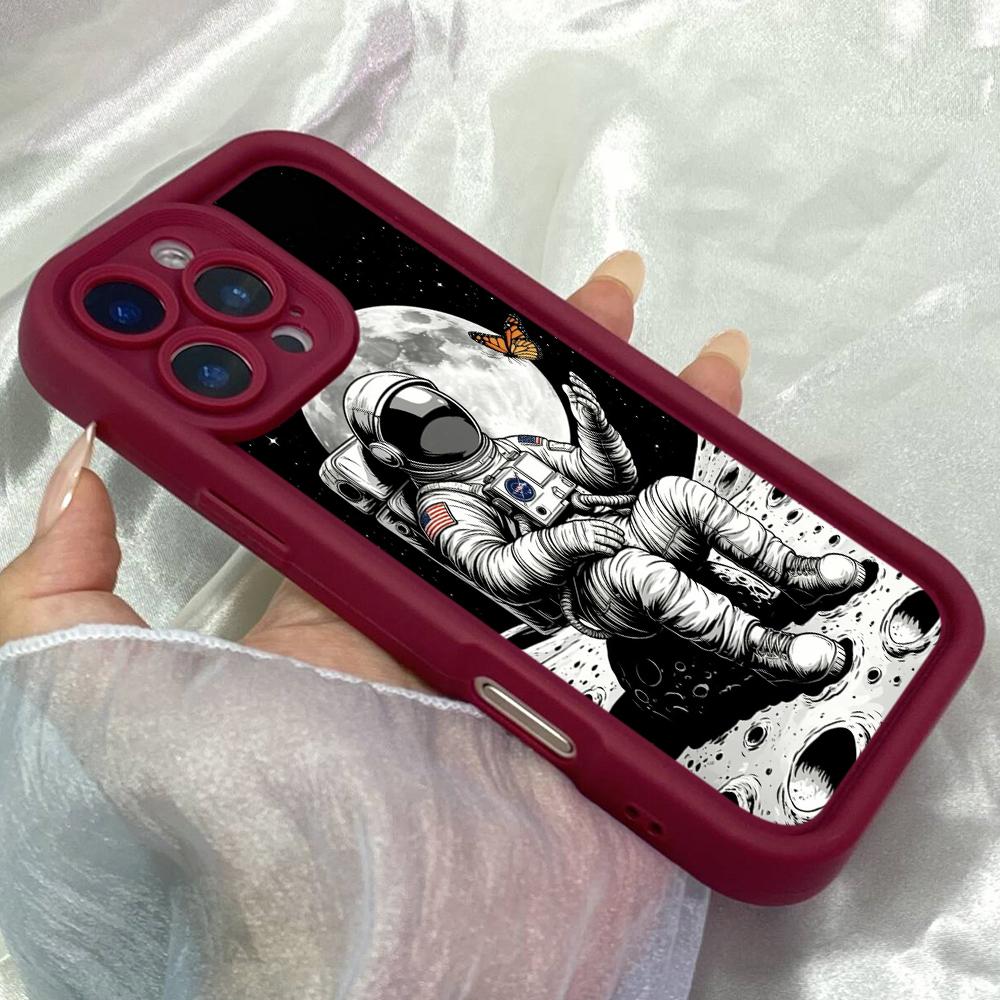 JT52 Astronaut's Moon Adventure Butterfly Phone for iPhone 17 Pro Max Samsung S26 A17 A07 Xiaomi 15T Redmi Note 14 Pro Plus Soft TPU Case Cover