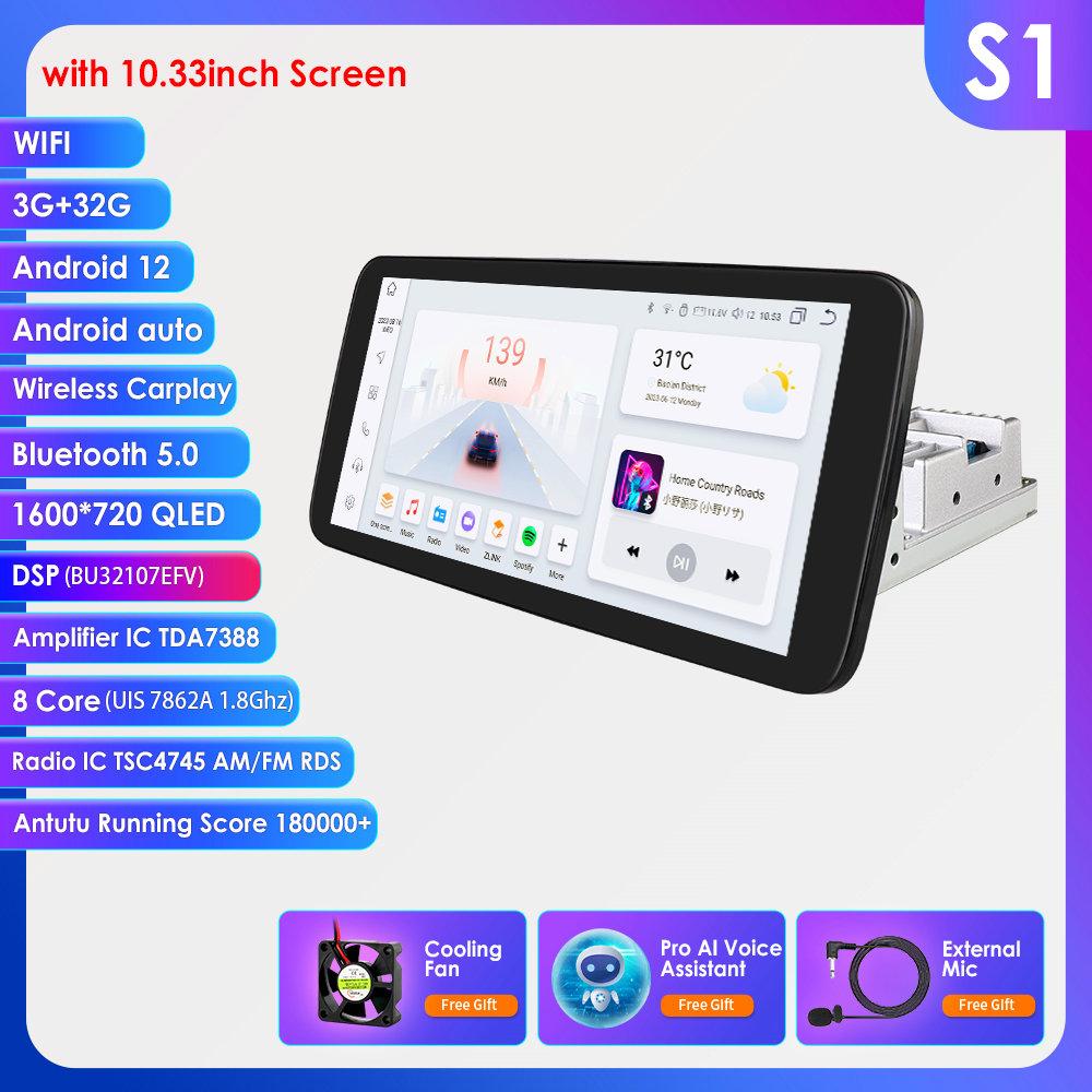 

10,33-дюймовая автомобильная магнитола Hizpo с вращением на 360° 1din Carplay S1 8Core 3G 32G AI