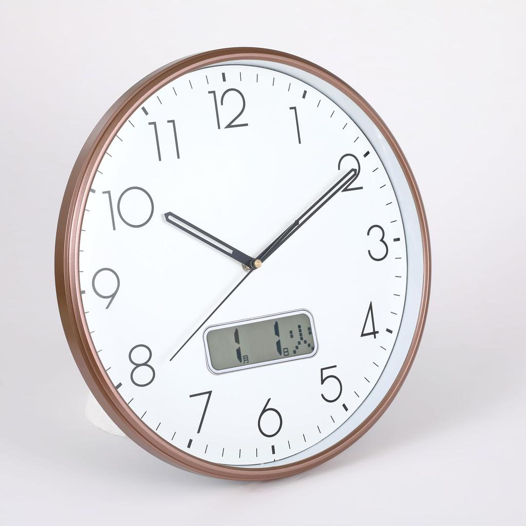 Nbdeal Funk-Wanduhr mit Datums- und Wochentagsanzeige, 35 cm Durchmesser, Schrittsekundenzeiger (Braun) Z-128