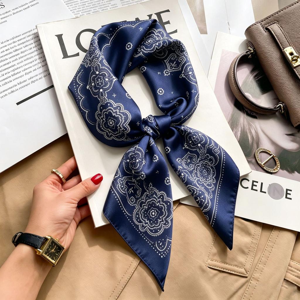 Simple temperament Spring and summer female imitation silk scarf versatile Korean version casual small square scarf neck protection decorative scarf