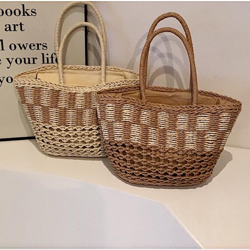 New Fashion Trend Woven Vegetable Basket Portable Shoulder Beach Bag Large Capacity