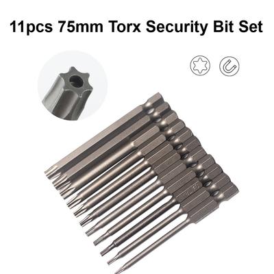 11PCS Torx Security Bit Set 75MM Long Hollow Head Hex Shank Magnetic Screwdriver Bits Hollow Torx Drill Bits Power Tool Set