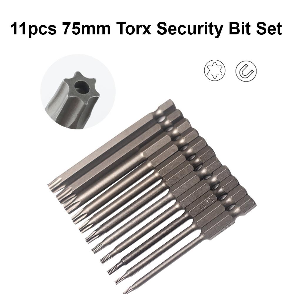 11PCS Torx Security Bit Set 75MM Long Hollow Head Hex Shank Magnetic Screwdriver Bits Hollow Torx Drill Bits Power Tool Set