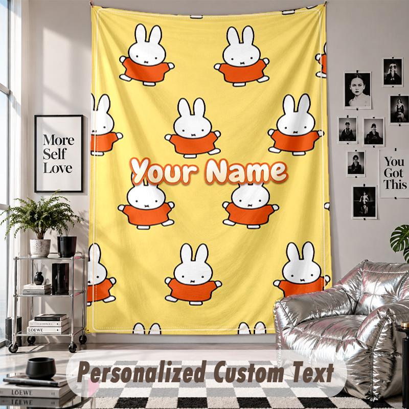 Wall Hanging Tapestry With Custom Name & Text, Miffy Decorative Tapestry For Bedroom