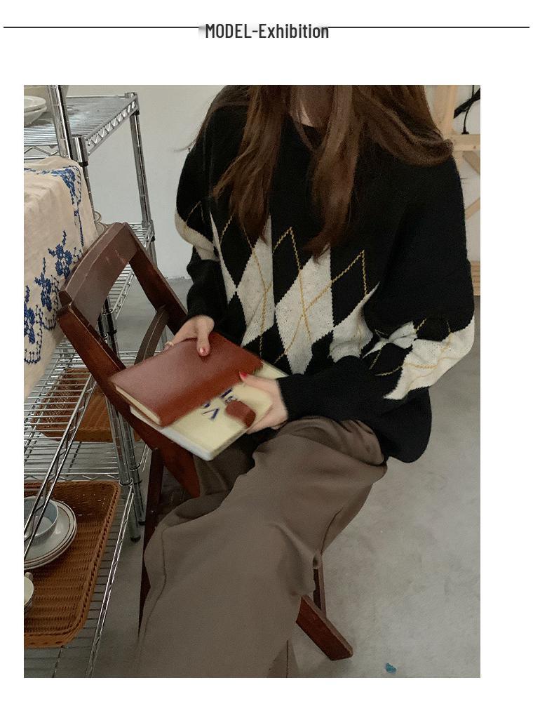 2023 Trendy Women's Diamond Pattern Sweater - Autumn/Winter Lazy Chic Elevated Design