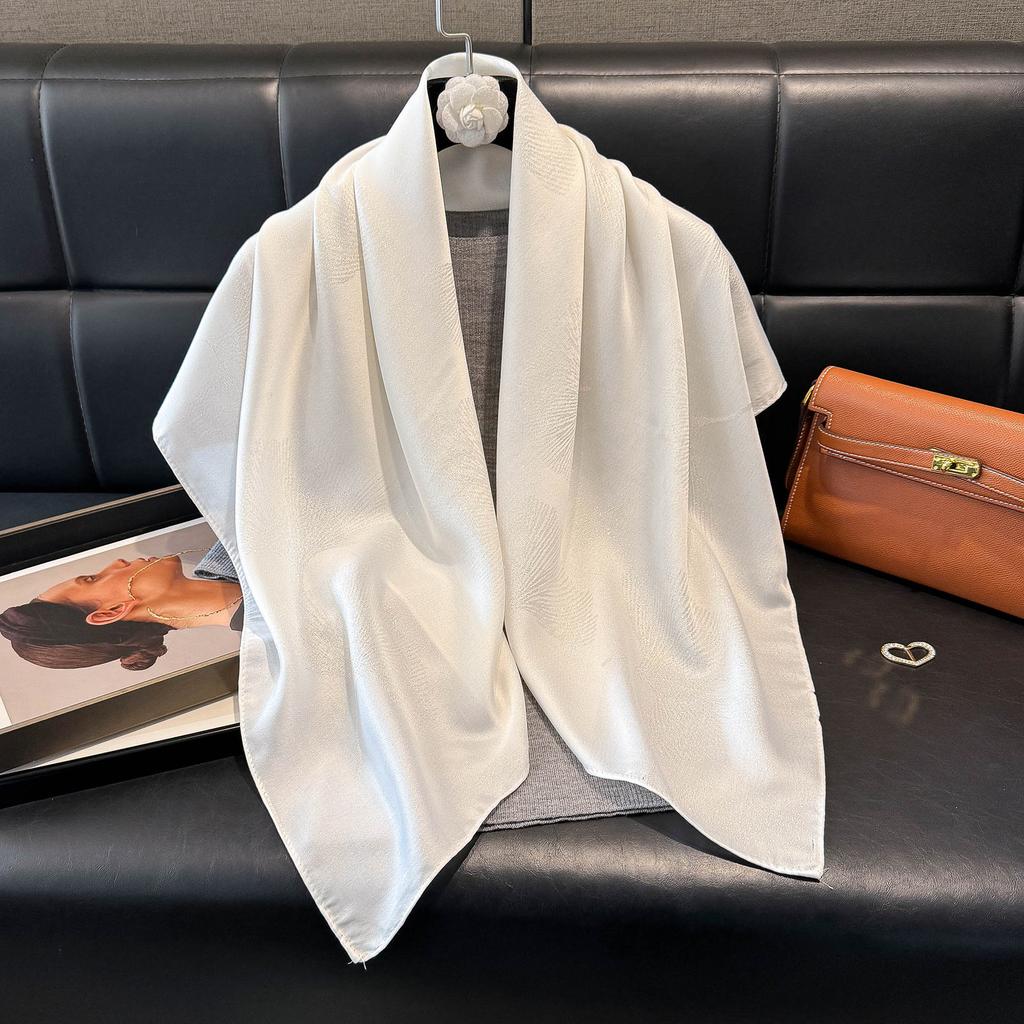 Summer Solid Color Tencel Cotton Ginkgo Biloba Scarf Women'S Beach Sunscreen Yarn Shawl Versatile Silk Scarf Women